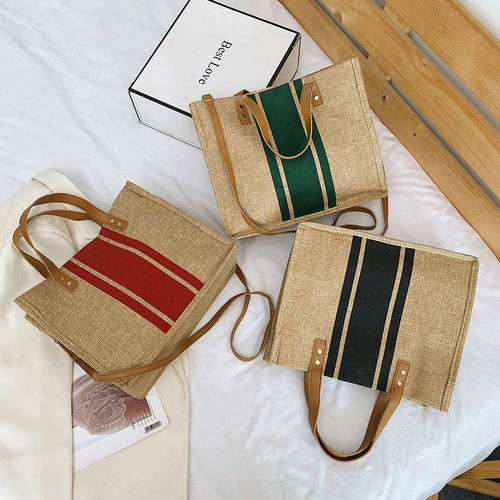 Wholesale Korean-style women's tote executive bag ZxxB portable business commuting striped simple square canvas large bag