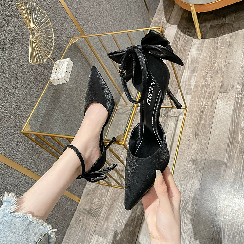 888-19 Туфли на очень высоком каблуке в студенческом стиле с острым бантом для женщин, весна и лето 2022, новые модные туфли на тонком каблуке