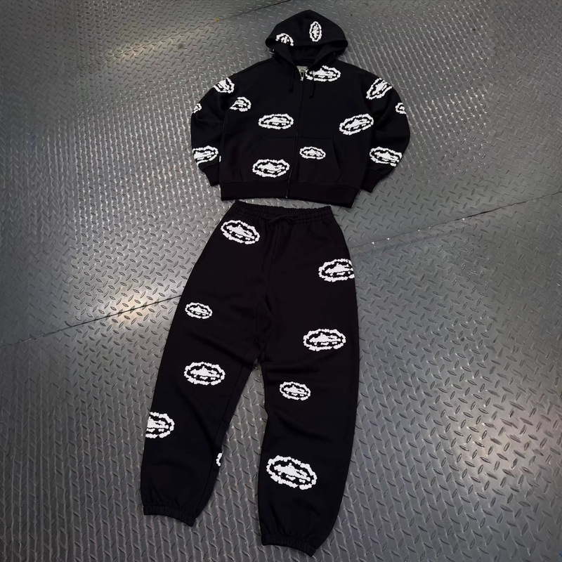 Cross-Border European and American Trendy Brand Kapok Flower Print Zip-Up Hoodie Jacket Casual Sports Jogger Sweatpants Set Cross-Border European and American Trendy Brand Kapok Flower Print Zip-Up Hoodie Jacket Casual Sports Jogger Sweatpants Set