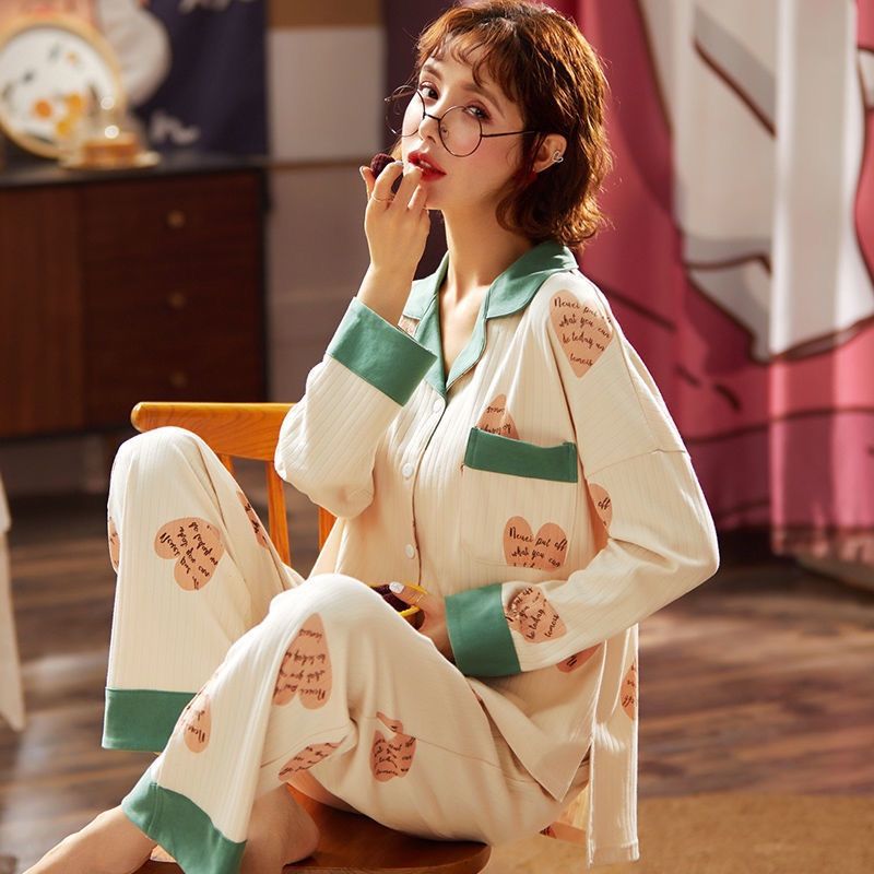 Pijamas de primavera y otoño para mujer 100% algodón de manga larga cardigan delgado para mujer talla grande ropa de confinamiento para mujer ropa para el hogar traje de invierno