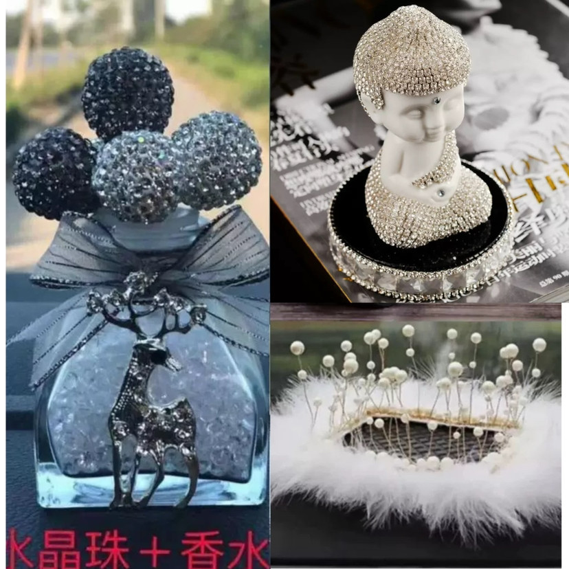 Corona modelo de automóvil adornos de automóvil almohadilla de plumas accesorios de automóvil adornos de automóvil decoración de automóvil en línea para chicas