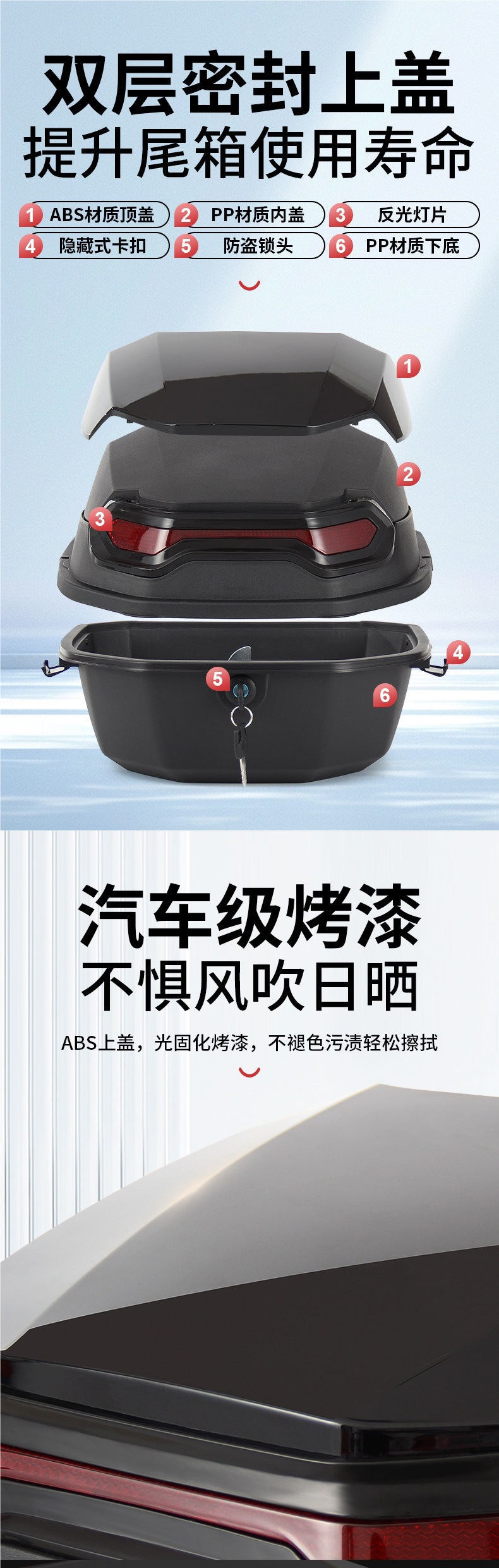 Suitable for Yadi, Tailg, and Green Source electric scooters' rear trunks and large-capacity scooter storage boxes
