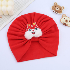 過年嬰兒帽子純棉子寶寶印度帽柔軟無骨純色雙層新生兒護囟門胎帽