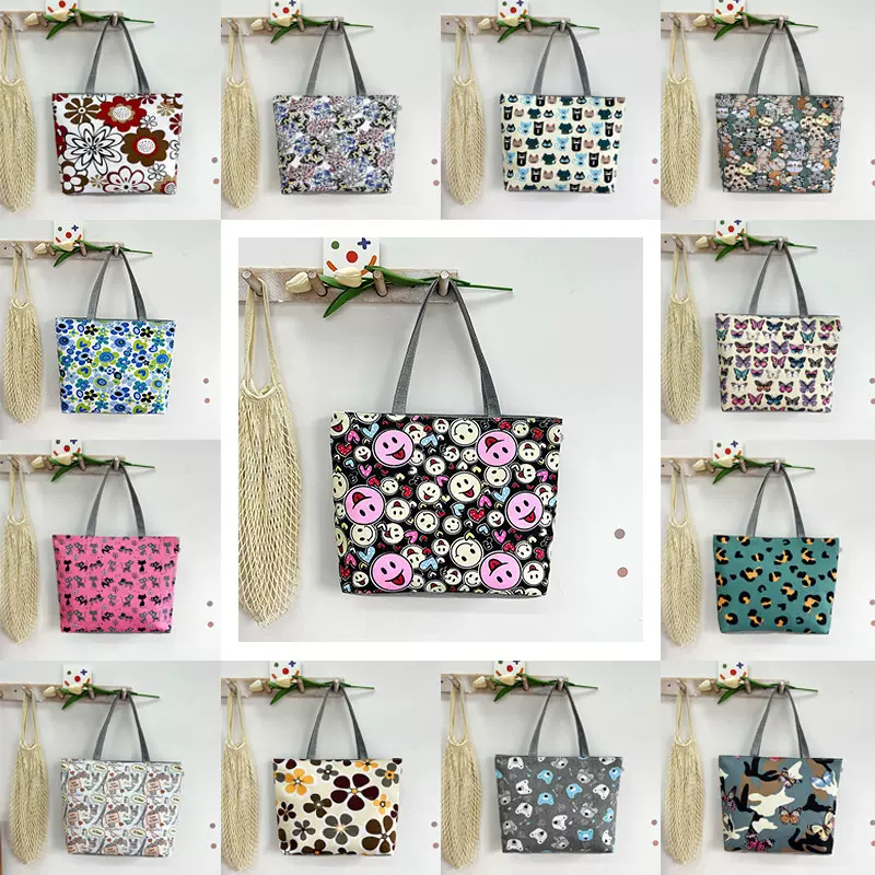 批发新款休闲通勤女士帆布包印花时尚手提单肩包中老年女包托特包