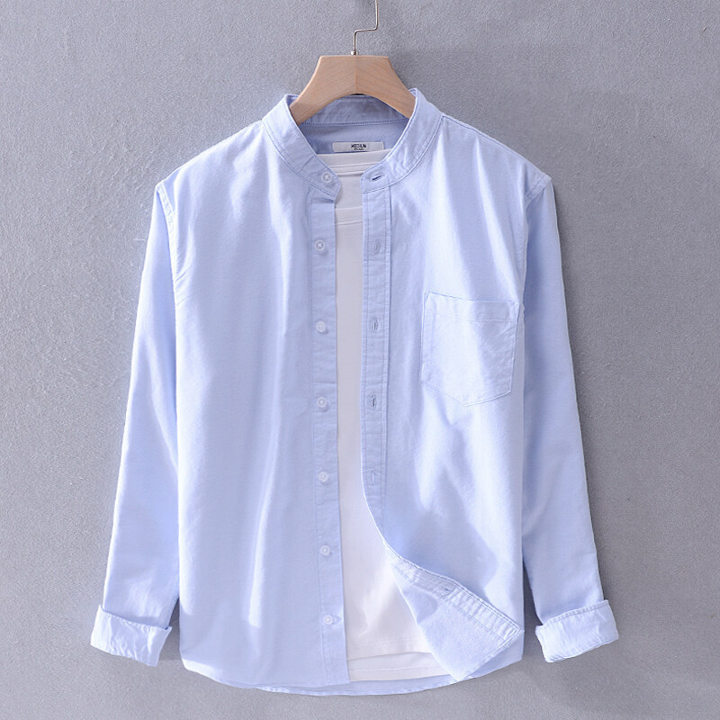 Japanese Foreign Trade New Style Collar Retro Cotton and Linen Long Sleeve Shirt Men's Spring and Autumn Casual Round Neck Top Collarless Shirt