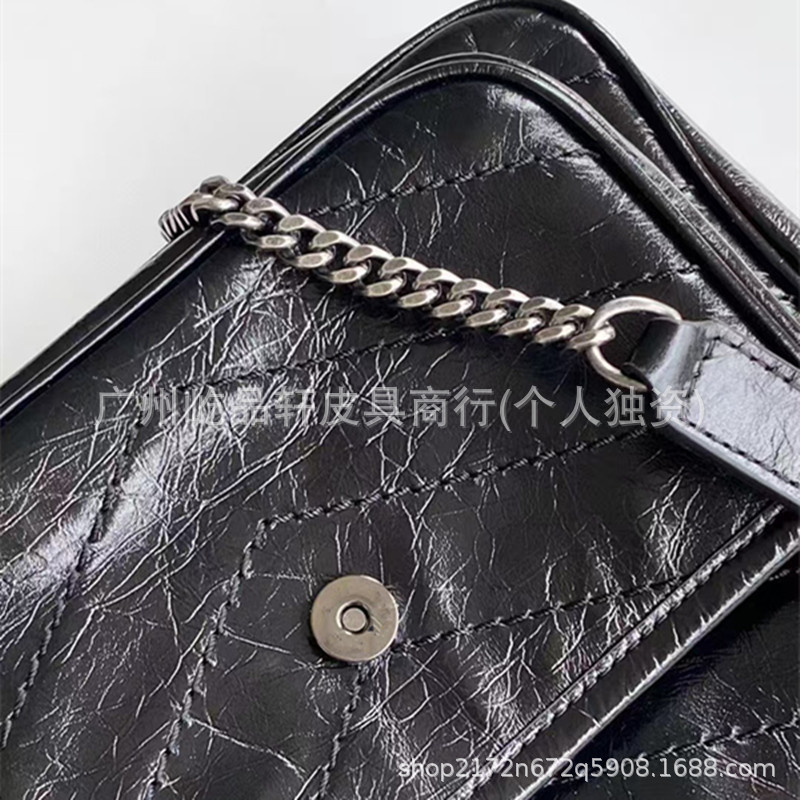 原厂皮新款D扣杨树林女包niki链条包复古斜挎包褶皱邮差包油蜡皮|undefined