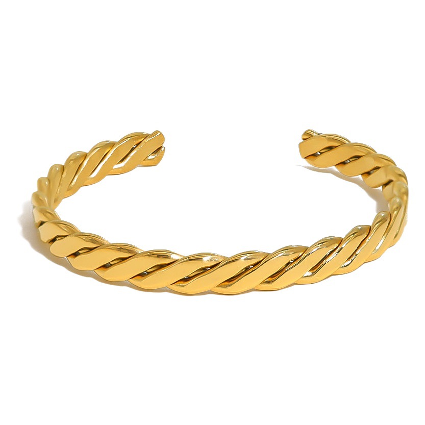 Ins transfronterizo versátil simple acero inoxidable chapado en oro tipo C tejido giro abierto pulsera se desvanecen a prueba de agua