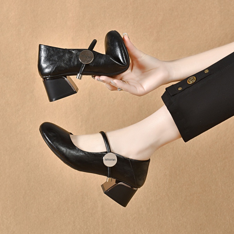 Retro Mary Jane Women's 2024 New Genuine Leather Soft Sole Granny Summer Versatile Flat Chunky Heel Mom Shoes_vogvips.com