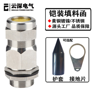 不銹鋼鎧裝電纜填料函M3 20 G 4 1/2NPT雙密封接頭黃銅鍍鎳格蘭頭