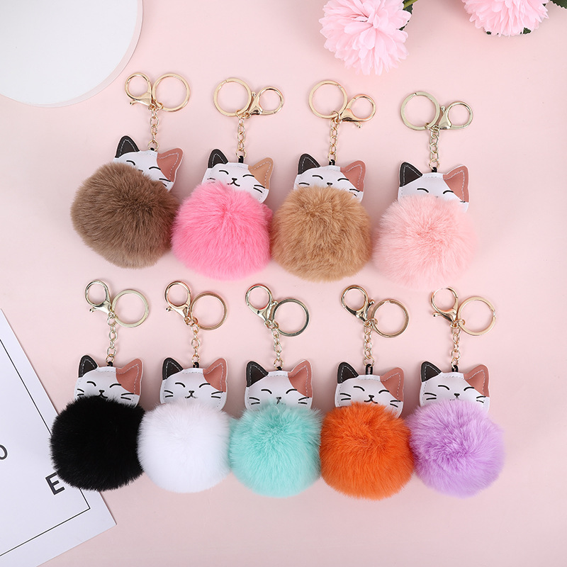 Cute Style Cute Cat Pu Leather Alloy Plush Printing Bag Pendant Keychain