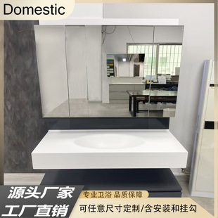 Modern, Simple, Good-Looking, Black and White Fashionable Domestic Quartz Stone Artificial Stone Bathroom Cabinet Integrated Basin Can Be Customized According to the Drawing