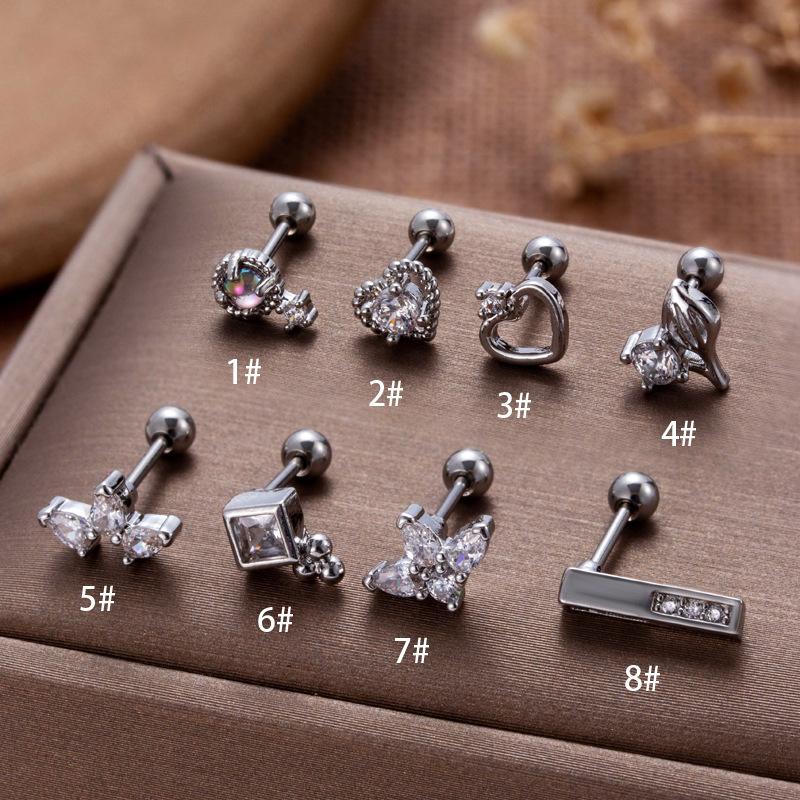 2 piezas nuevas de acero inoxidable con doble cabeza de tornillo para oreja con un grosor de 0,8 mm y forma de corazón de circonita, pequeñas, frescas y elegantes_voghion.com