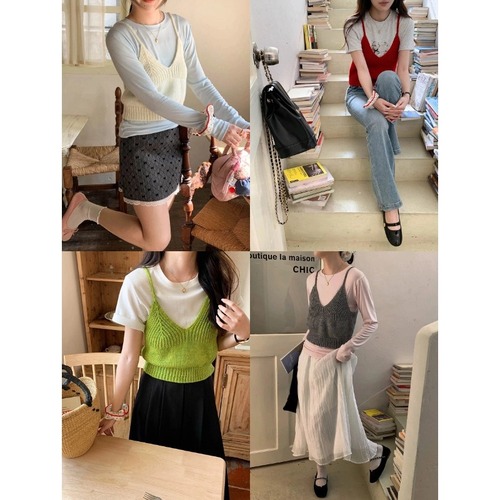 3th Morning Layered Korean Style V-Neck Fitted Short Knit Camisole ZY2833