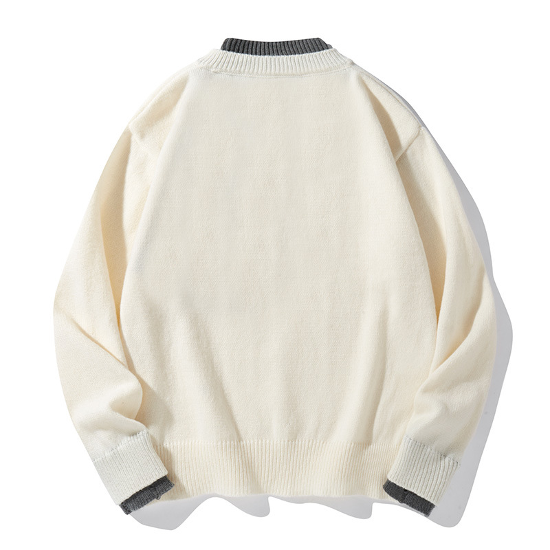 Men's Layered Look V-Neck Sweater Winter Oversized Knit Pullover Casual Loose Fit Long Sleeve Layering Top With Ribbed Hem_voghion.com