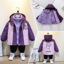 女童夹棉冲锋衣外套2025新款秋季洋气儿童加厚风衣中大童连帽上衣