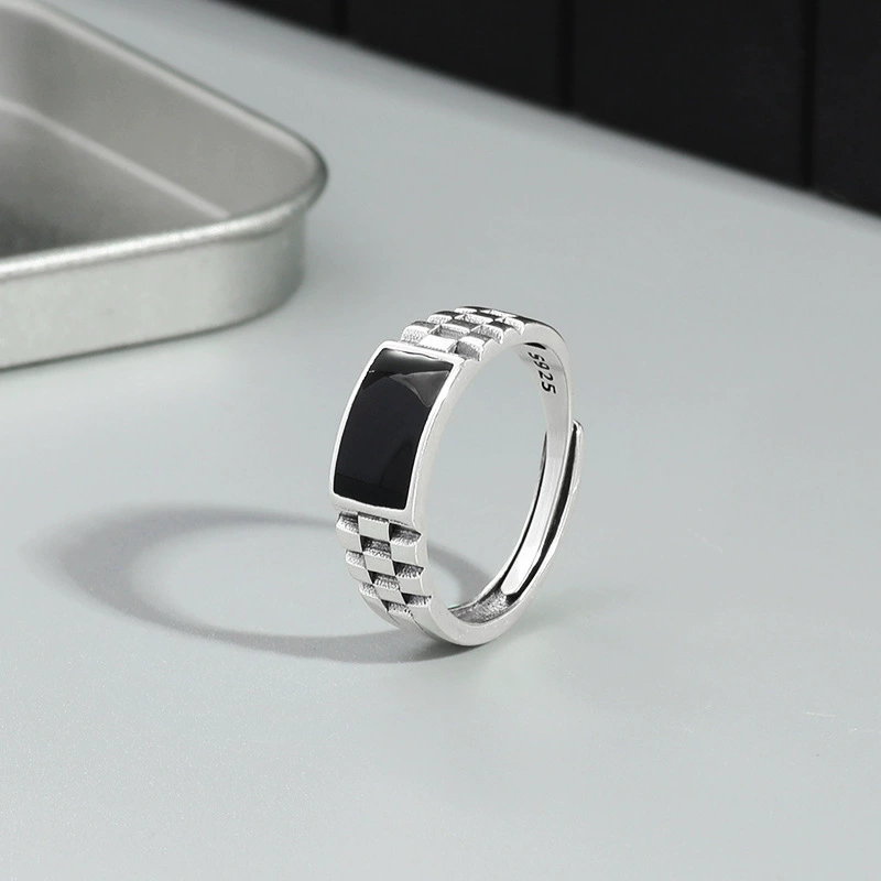 Кольцо в шахматную клетку Мужская мода холодный ветер тренд индивидуальное мужское одиночное Кольцо черное кольцо с каплями клея