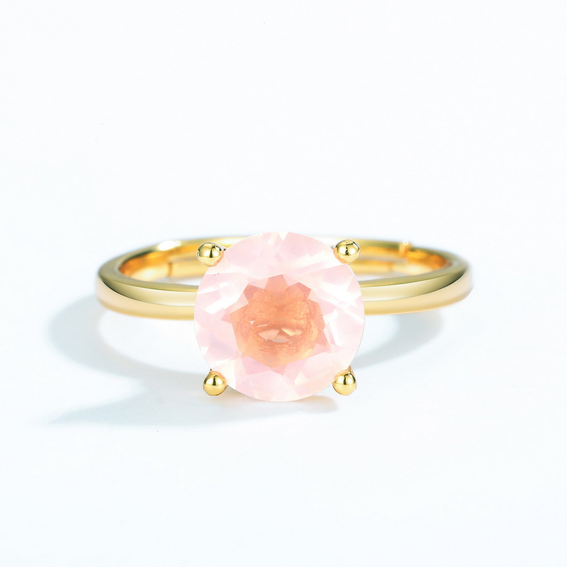 jewelry geometric pink crystal simple S925 sterling silver 10k gold ring female wholesale