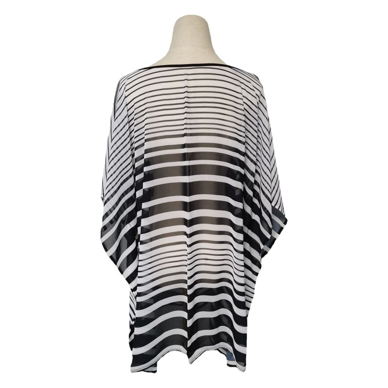Blusa de playa gasa rayas suelta vacaciones bikini cover up protección solar camisa traje baño chaqueta XF32