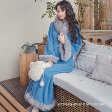 新中式改良汉服套装女2025秋冬新款国风蓝色上衣高腰半身裙两件套