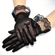 O 18642 Black Lace Mesh Gloves ��ɫ��˿���� �羳ŷ��