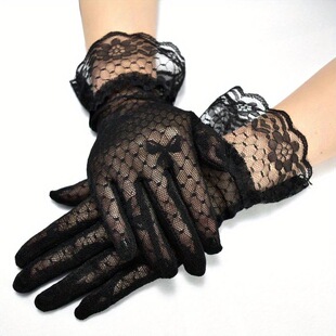 O 18642 Black Lace Mesh Gloves ��ɫ�ٽz���� �羳�W��