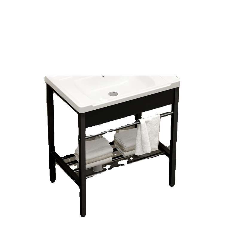 Soporte de acero inoxidable lavabo de piso pequeño balcón lavabo inodoro cerámico lavabo sin perforación