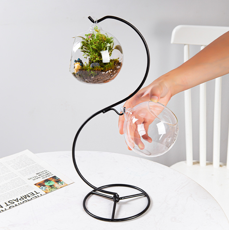 Simple Detachable Micro-Landscape Hanging Hook Stable Iron Frame Vase Stand Desktop Ornament Creative Base Ornament for Home Use