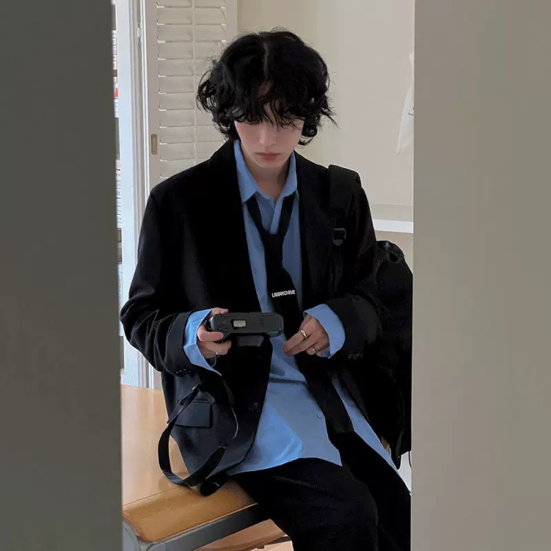 MYQ学院风休闲西装外套男士秋季宽松DK制服韩版潮流痞帅小西服