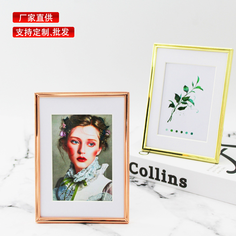 European-style creative narrow metal photo frame 7-inch desk ornament children's photo stand A4 certificate frame picture frame wall-mounted