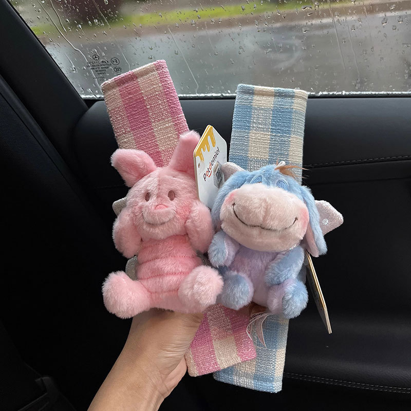 Creative Genuine Eeyore Piglet Car Insurance Cover Decoration Pair of Dolls Car Shoulder Pads Seat Belt Gift