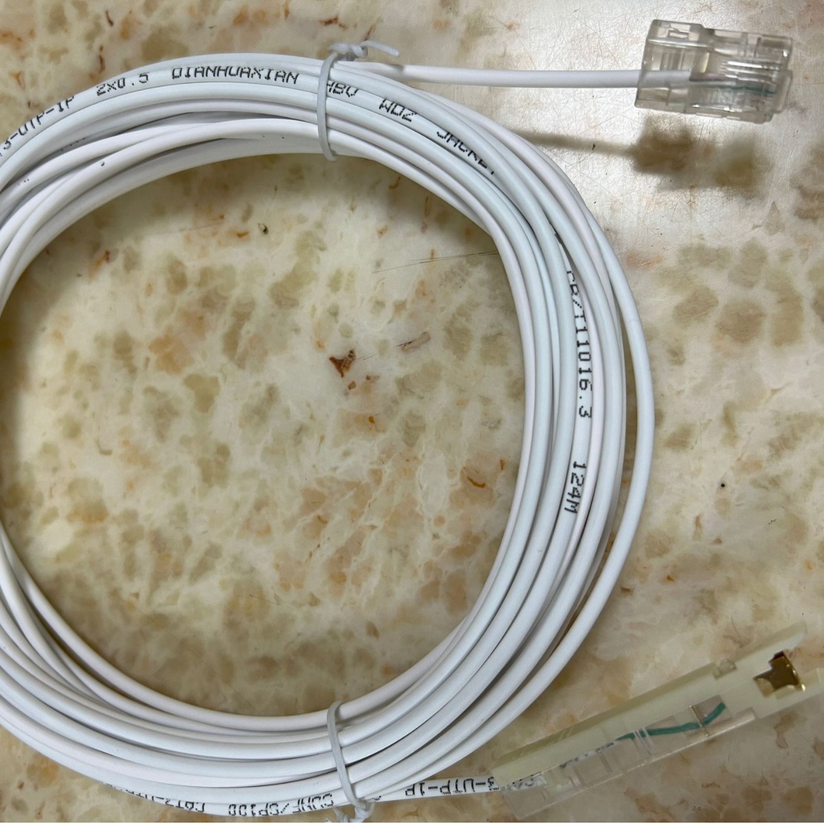 RJ45-鸭嘴头跳线 110电话网络配线架2芯1对鸭嘴测试线5米0.5铜芯
