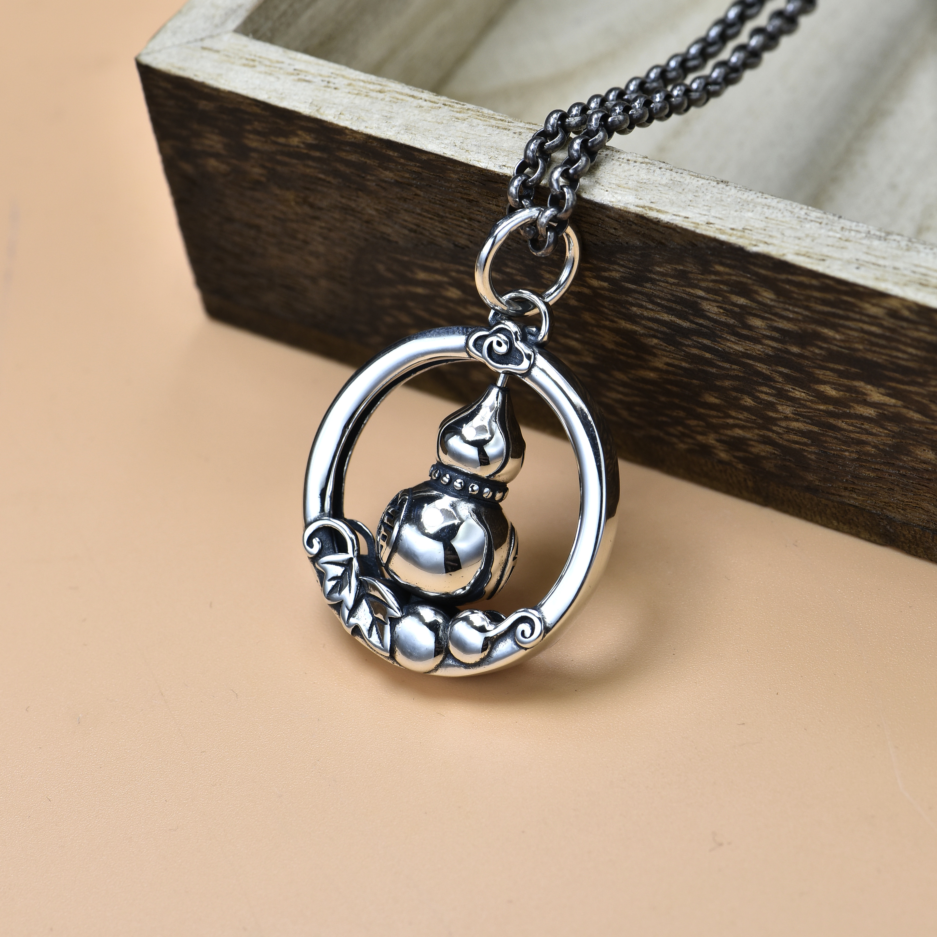 纯银925葫芦平安扣吊坠男款国潮复古纯银项链女转运珠钥匙扣挂坠