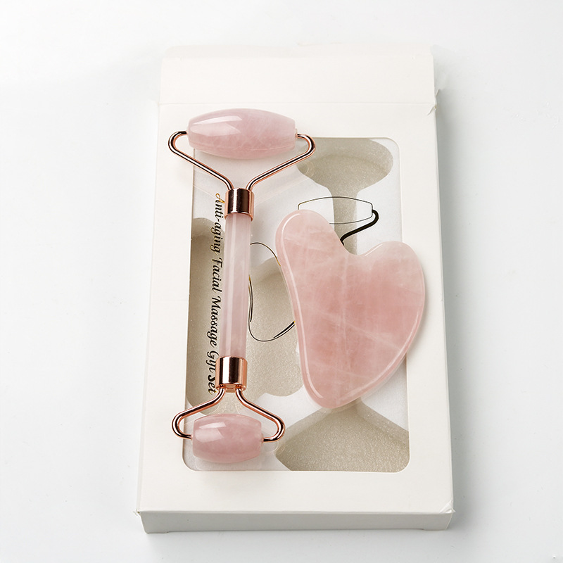 Amazon Pembe Kristal Jade Çift Başlı Masaj Rulörü Kalp Şekli Kazıyıcı Özel Masaj Kazıyıcı Taş Stokta