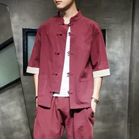 Китайский Стиль Весна и лето 2023 ретро с коротким рукавом Hanfu мужской костюм Tang из хлопка и льна кардиган с пряжкой и коротким рукавом рубашка пальто