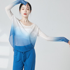 Gradient mesh top, off-shoulder long-sleeved modern dance practice clothing, female performance outfit, adult classical dance gauze clothing