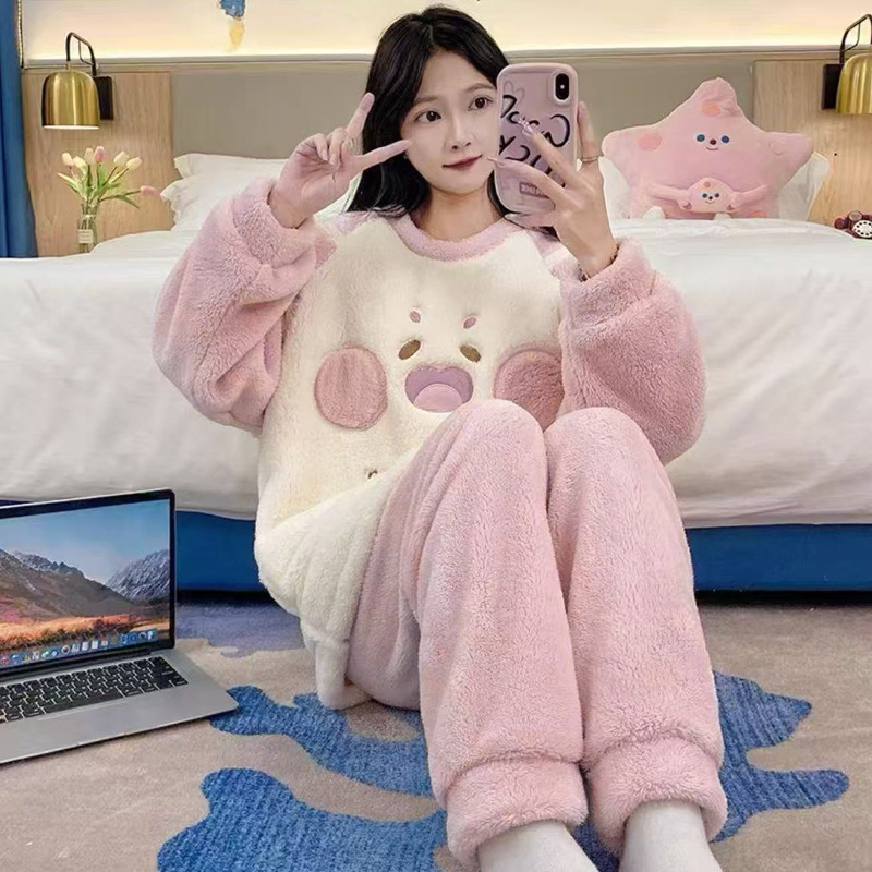 睡衣女冬季长袖长裤绒套装冬天可爱学生休闲女士宿舍可外穿家居服