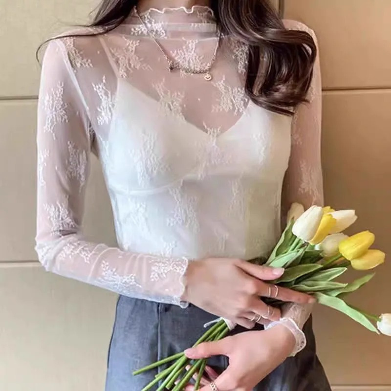 Trendy Lace Long-sleeve Base Shirt For Women, Autumn/winter New Style,...