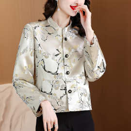 品质保证气质减龄中年女大码遮肉提花外套秋冬新款新中式国风衬衣