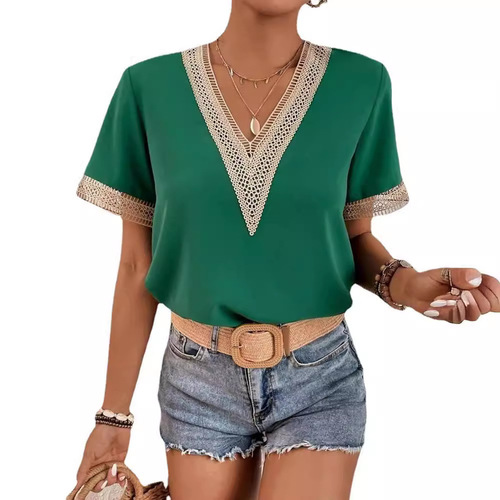  Cross-border Foreign Trade Amazon AliExpress New lace lace short-sleeved chiffon top for women