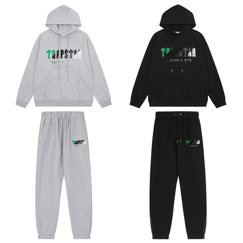 Marca de moda europea y americana Trapstar Verde Negro Gris Toalla blanca bordado fleece forrado hombres y mujeres pareja de alta calle traje de ocio