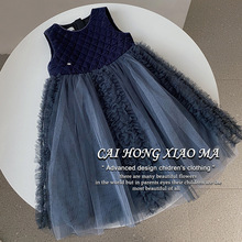 韩国童装女童连衣裙2025秋冬新款小女孩气质高级拼接网纱背心裙潮