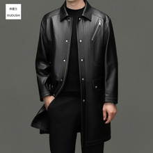 男士2025春秋新款真皮头层牛皮长款外套青年时尚风衣皮夹克上衣男