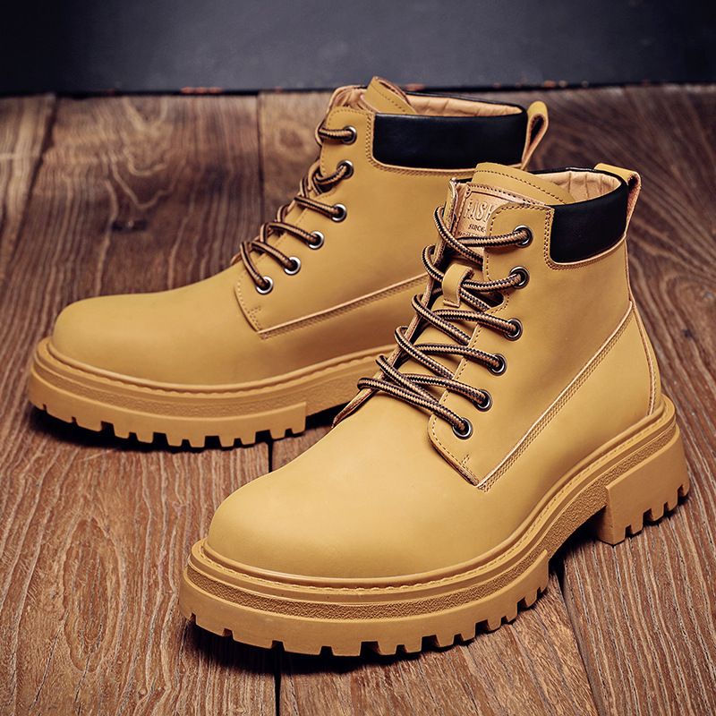 Martin Stiefel Herren Herbst und Winter Trend Casual Koreanische Version von Rhabarber Stiefel gestapelt verdickte warme Lederstiefel_voghion.com