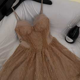 秋季御姐气质法式仙女名媛蕾丝吊带网纱收腰蛋糕蓬蓬裙女图片色