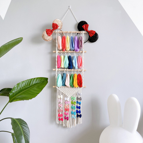 Bohemian diy artificial braided hair accessories hairpin storage rack cotton rope tapestry tassel home wall hanging decoration