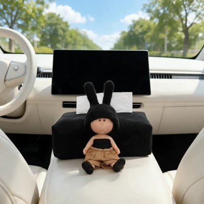 Car tissue box/set – Adds a Touch of Elegance - black-tissue-box-armrest-style-tube-top-set-potato-sister