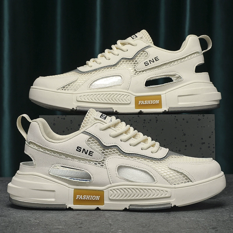 Обувь с полым каркасом из большой сетки, летняя дышащая повседневная обувь, толстая подошва, увеличивающая рост, модная обувь, молодежные модные пляжные сандалии для мужчин