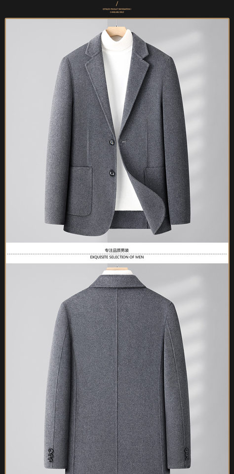 Áo vest nam dạ hai mặt dáng ôm cổ vest một hàng hai nút tay dài — Họa tiết xương cá màu cà phê, Màu camel, Màu xám, Màu đen chi tiết 8