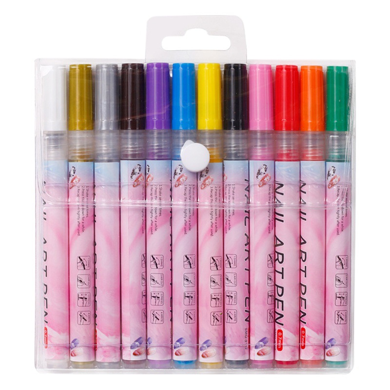 Nueva pintura de uñas graffiti pluma marca pluma color pintado a mano punto flor gancho línea DIY uñas de secado rápido multi-color acuarela