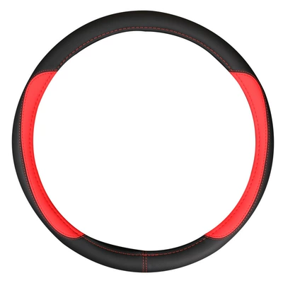 Crane steering wheel cover 40 42 45 47cm crane truck bus bus handle cover four seasons leather (Steering wheel cover) - black-red-36cm